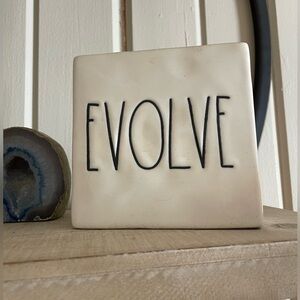Rae Dunn decorative dual sided square block 'EVOLVE' / ‘THINK’